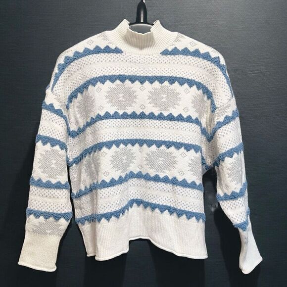 a.n.a Whisper Pattern Sweater Ivory Blue Knit Pullover Mock Neck 2X NWT - Picture 4 of 11